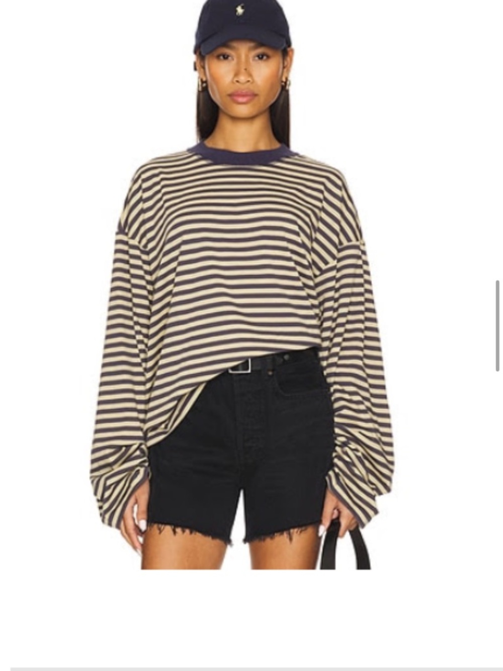 Lioness Navy and Cream Striped Long Sleeve Crewneck